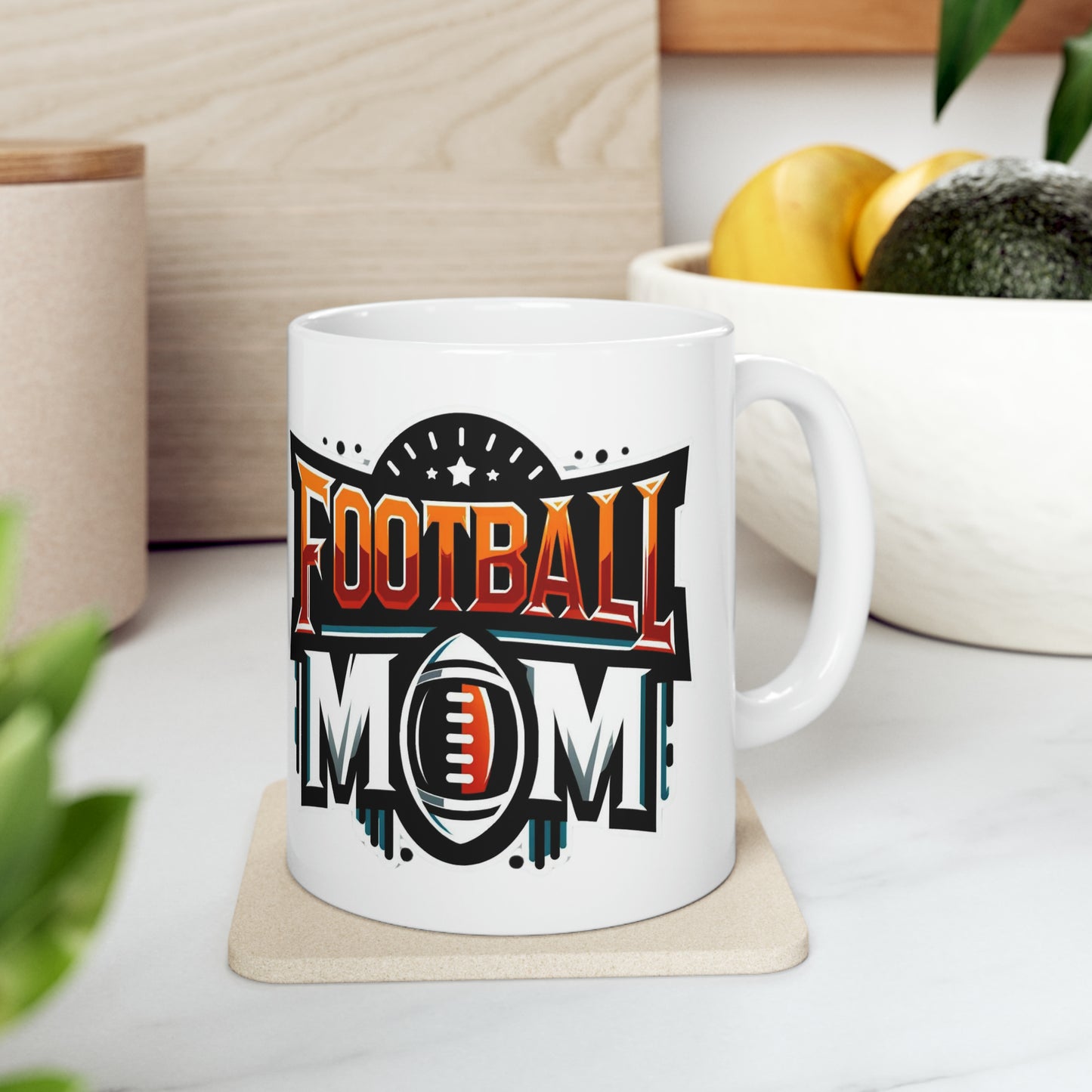 Football Mom Orange White and Black Ceramic Mug (11oz)