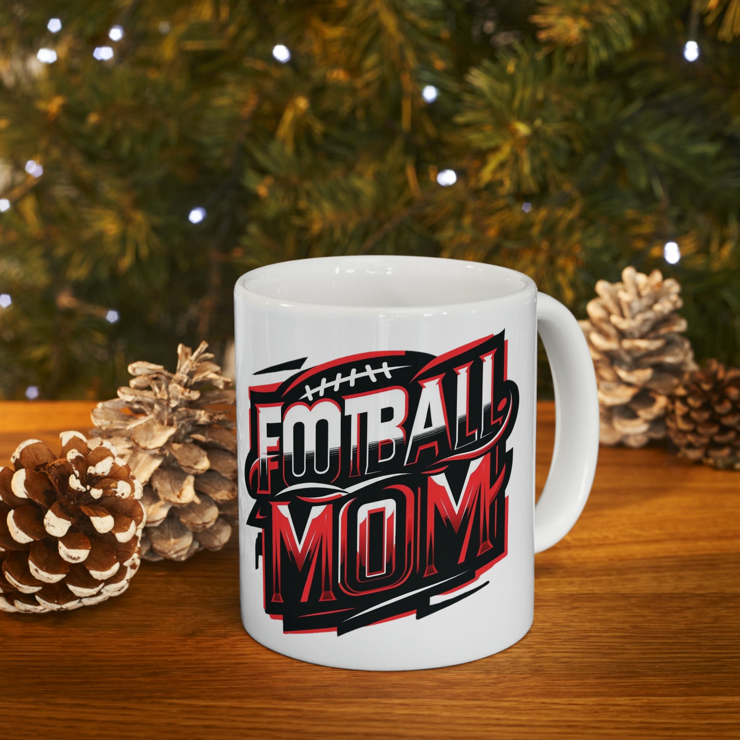 Football Mom Red White and Black Design Ceramic Mug (11oz)