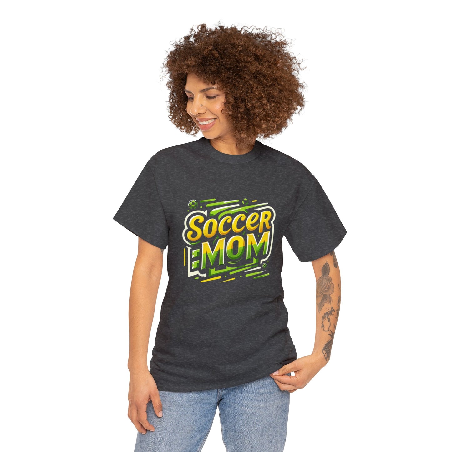 Soccer Mom Yellow and Green Design Unisex Heavy Cotton Tee