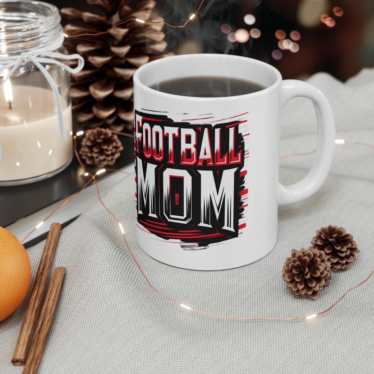 Football Mom Red White and Black Design Ceramic Mug (11oz)