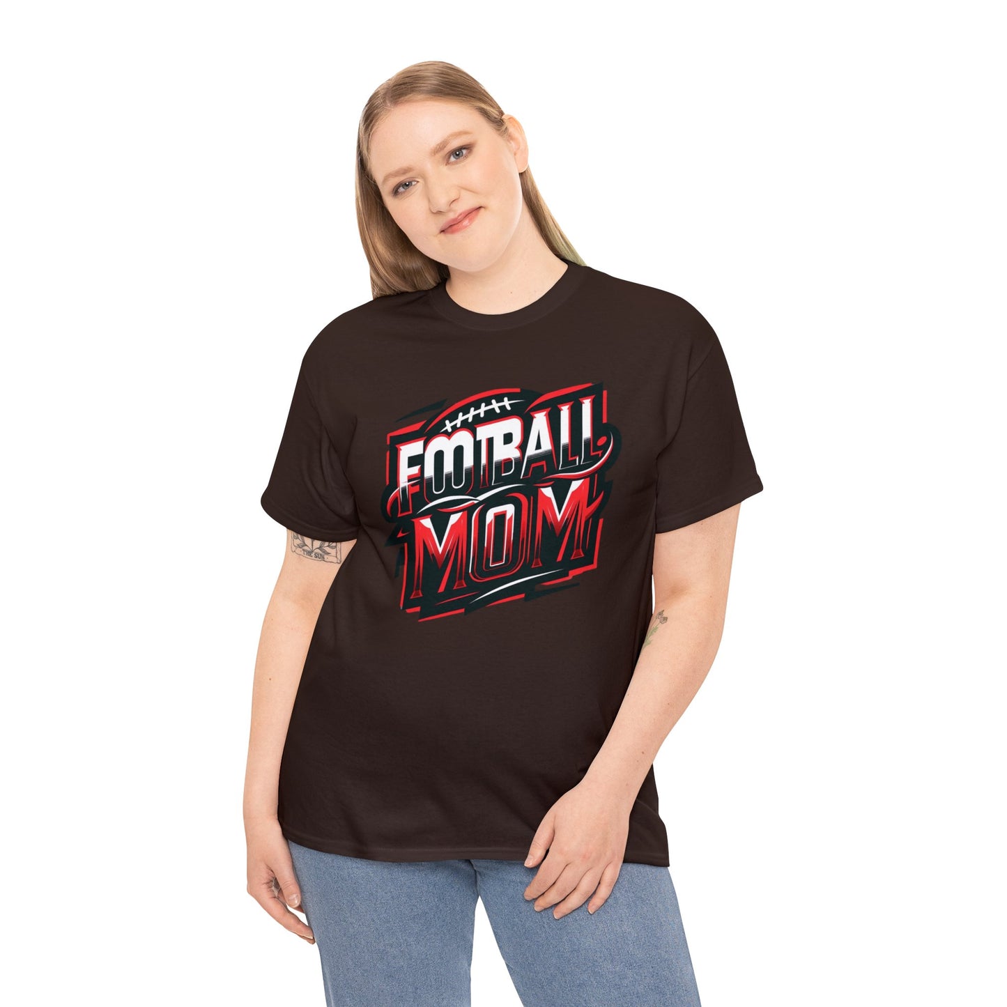 Football Mom Red White and Black Design Unisex Heavy Cotton Tee