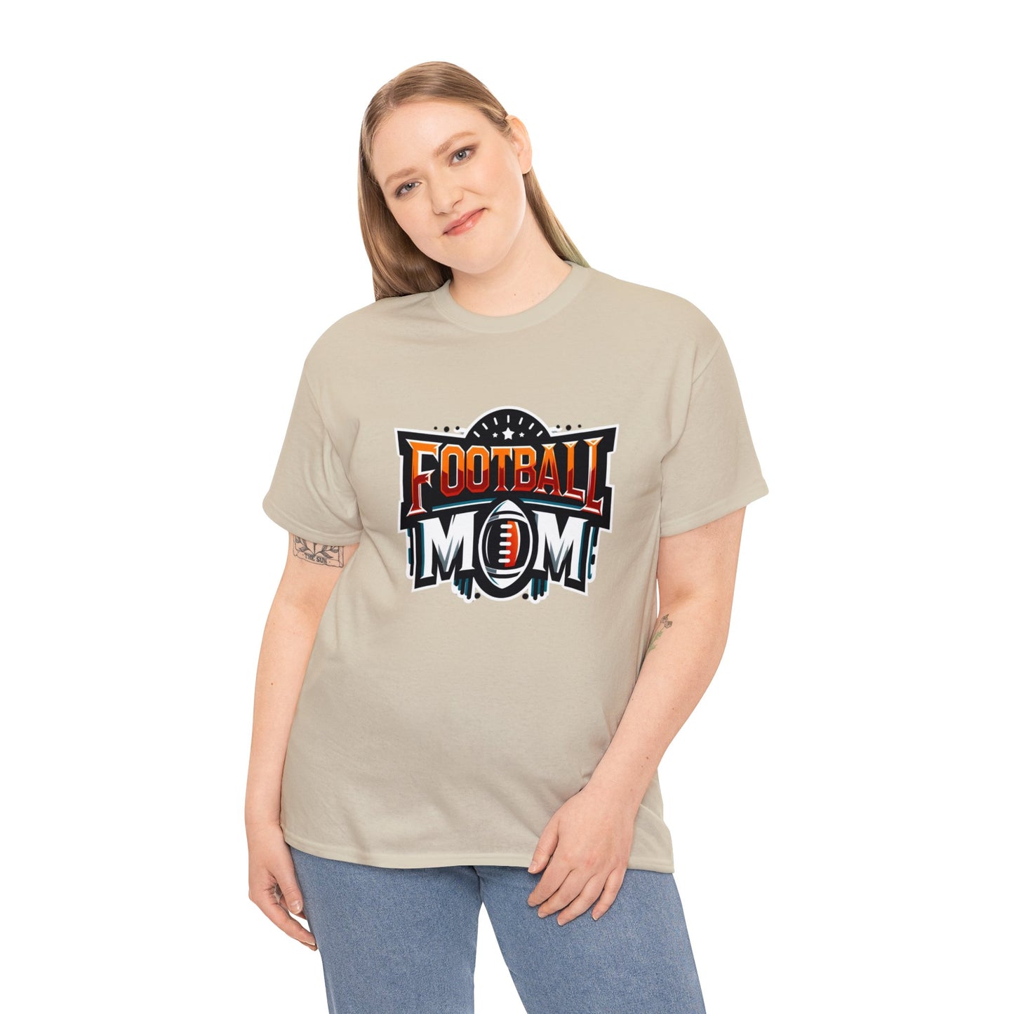 Football Mom Orange White and Red Design Unisex Heavy Cotton Tee