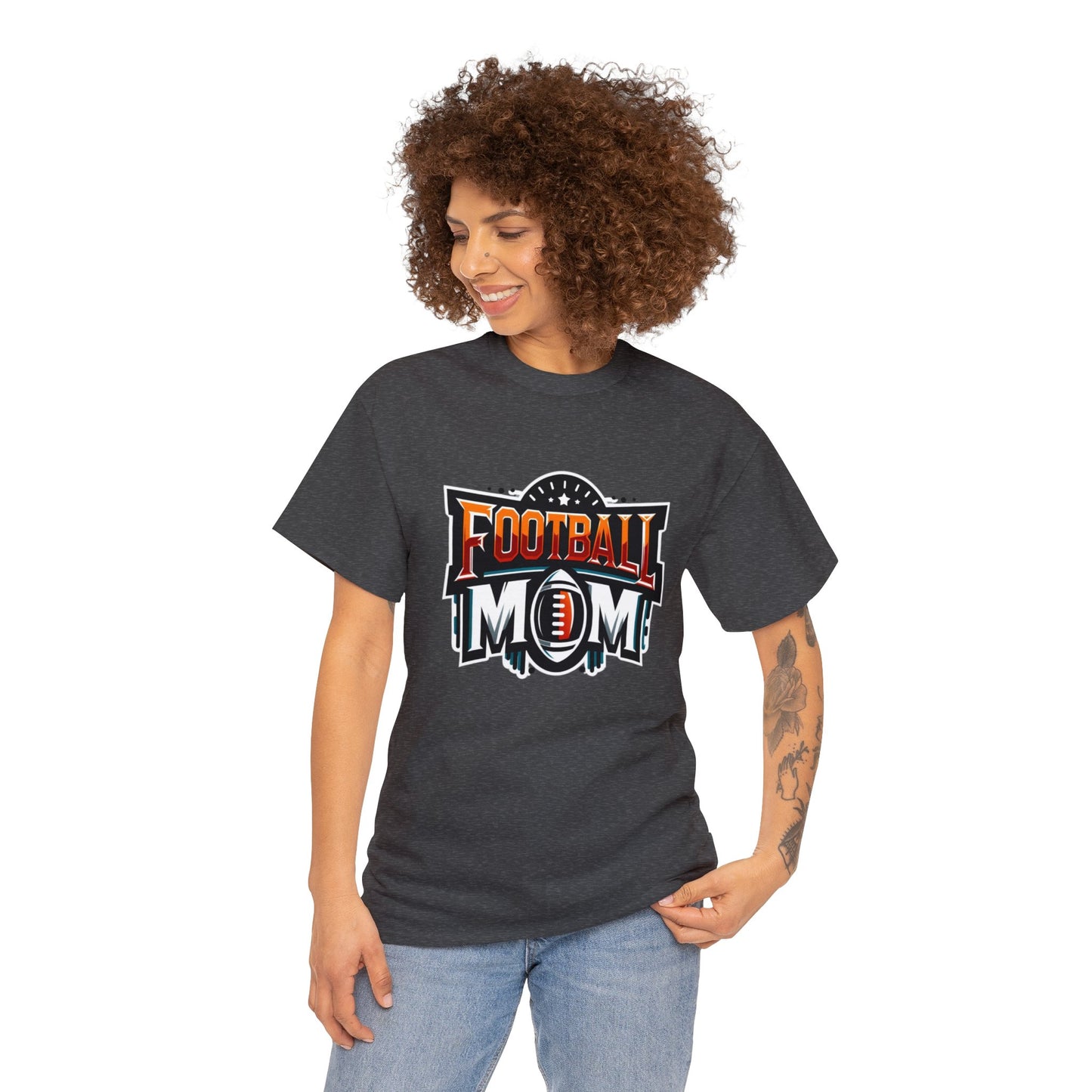 Football Mom Orange White and Red Design Unisex Heavy Cotton Tee