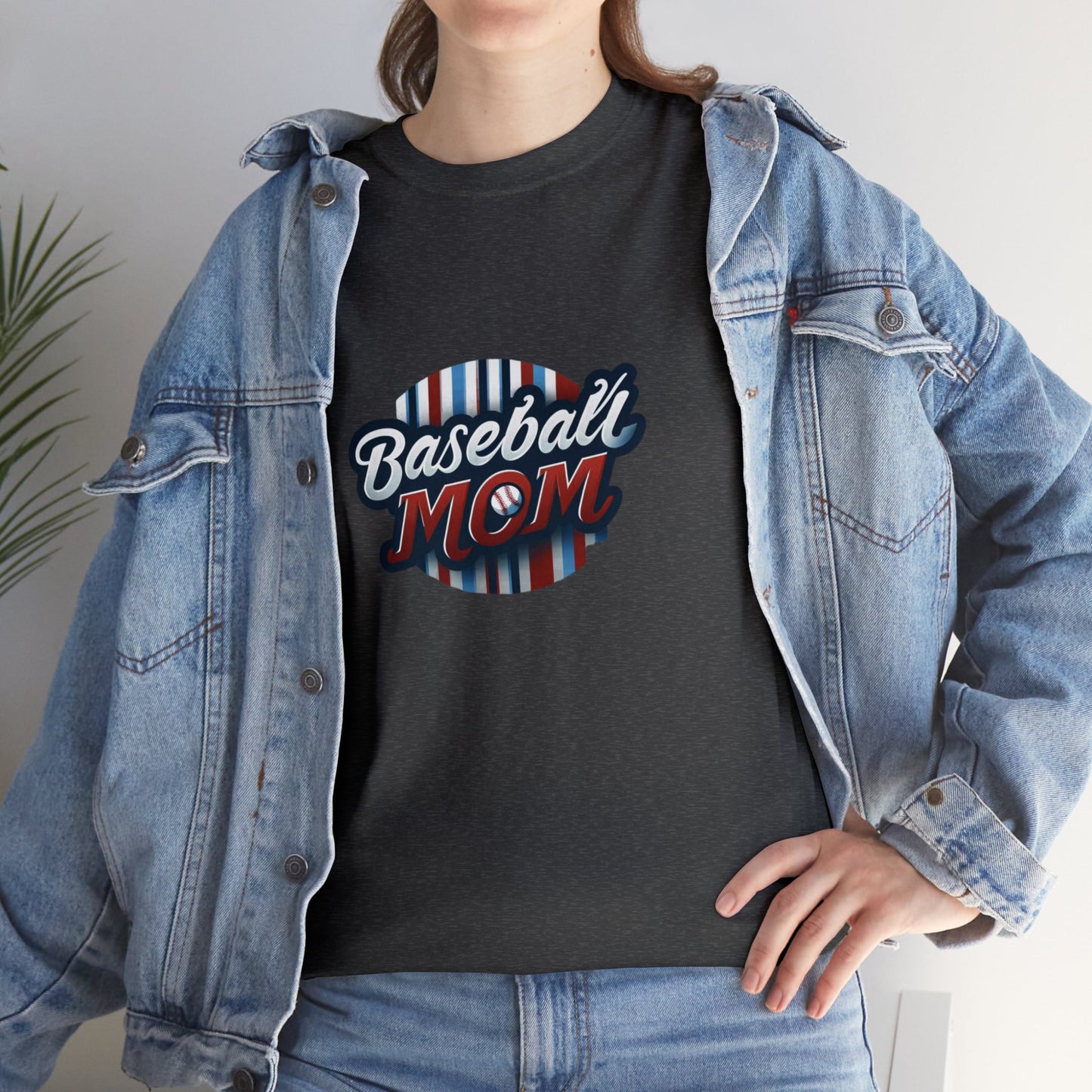 Baseball Mom Red and White Design Unisex Heavy Cotton Tee