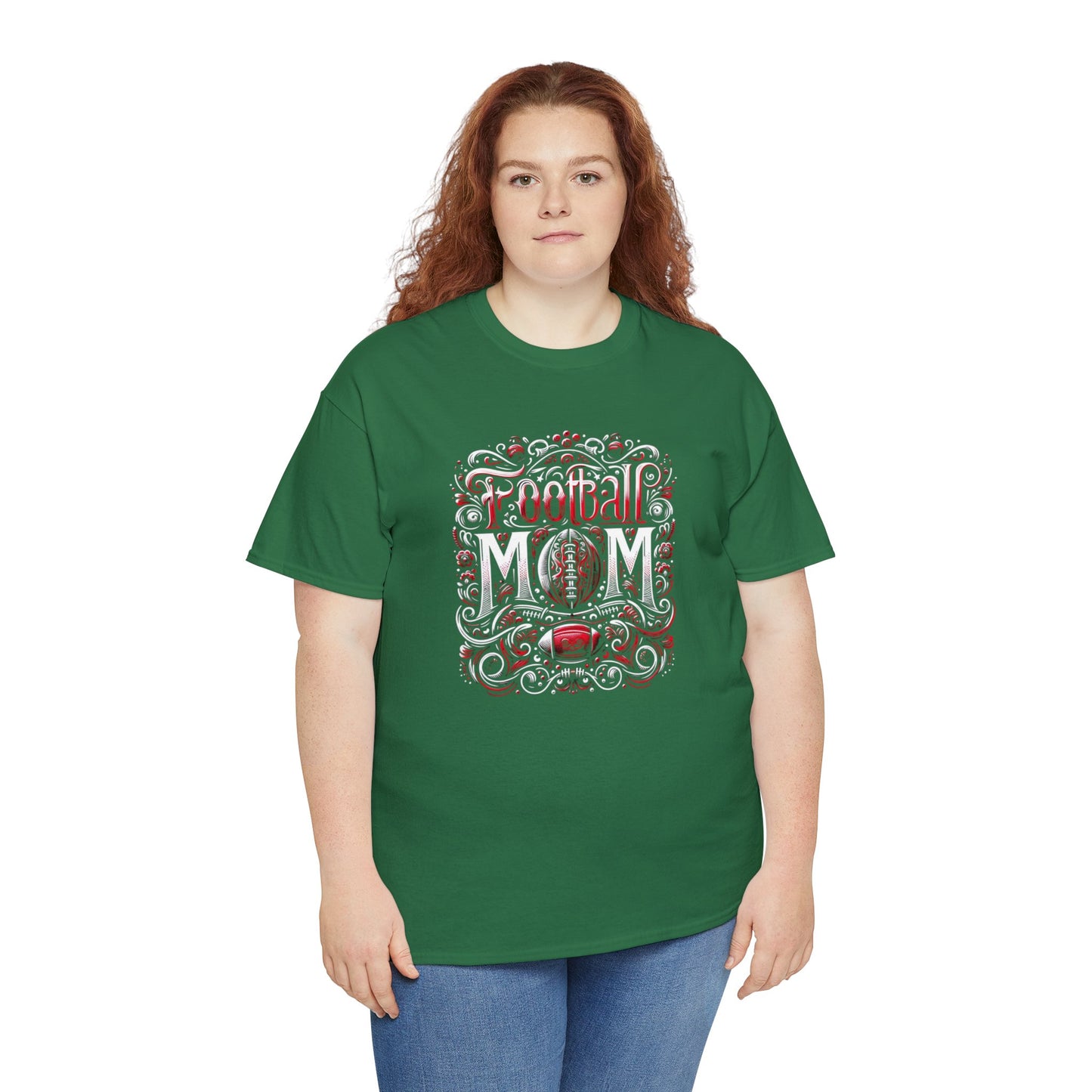 Football Mom Red and White Design Unisex Heavy Cotton Tee