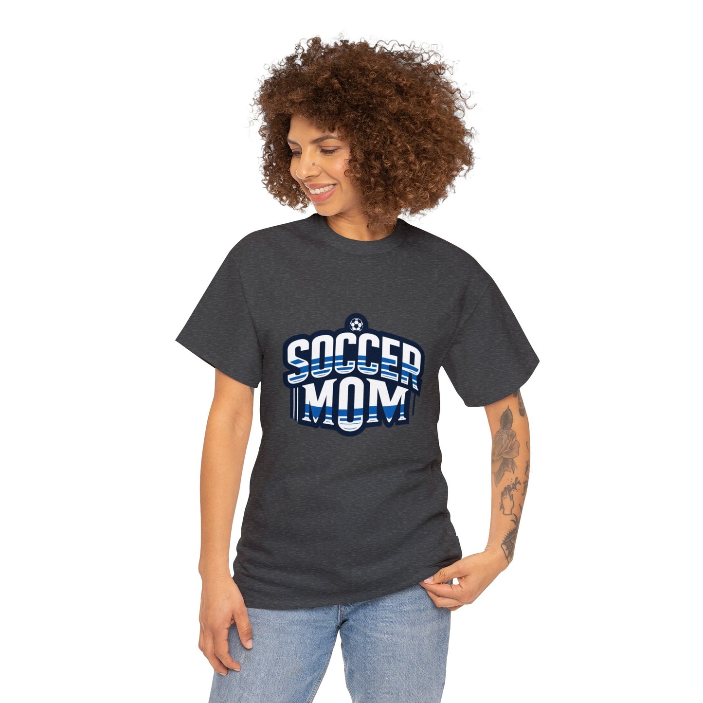 Soccer Mom Blue and White Design Unisex Heavy Cotton Tee