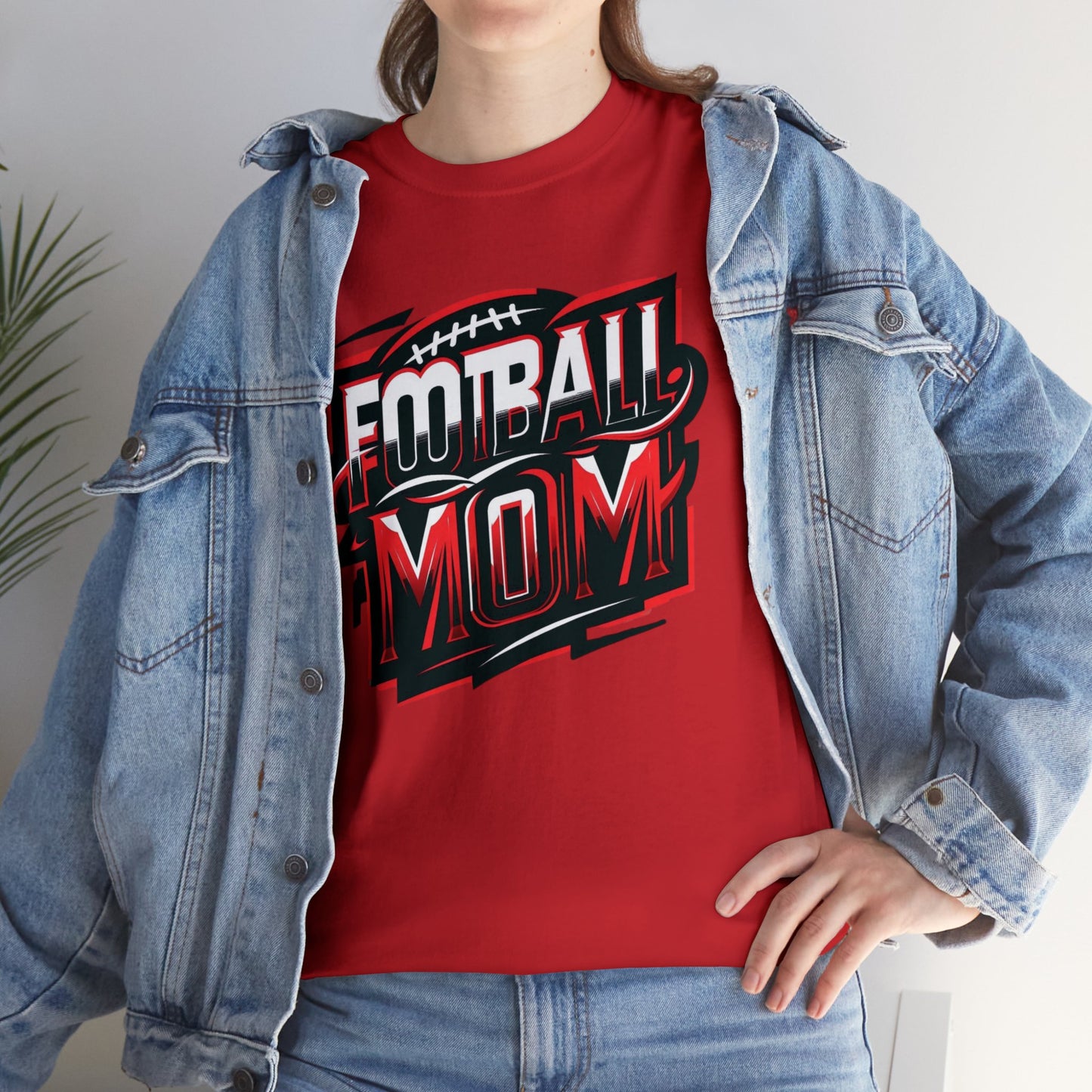 Football Mom Red White and Black Design Unisex Heavy Cotton Tee