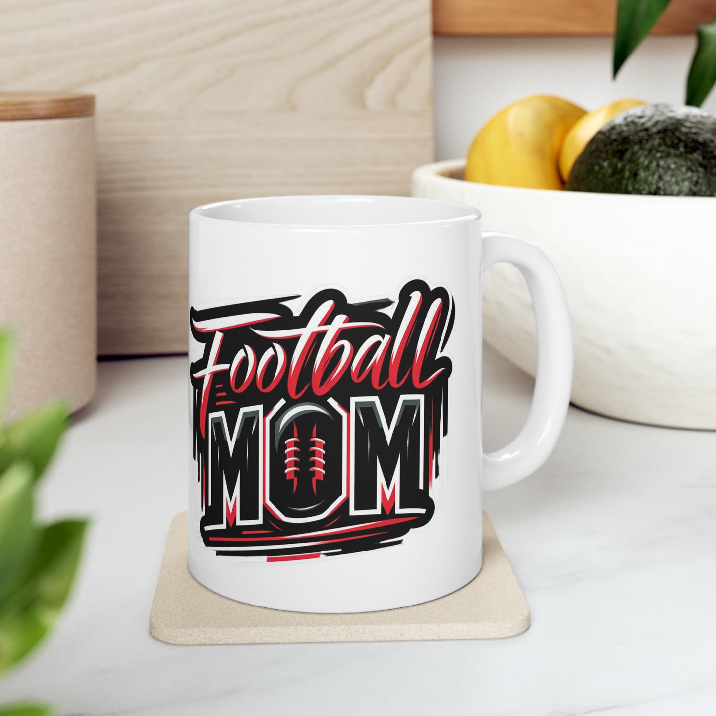 Football Mom Red and Black Design Ceramic Mug (11oz)