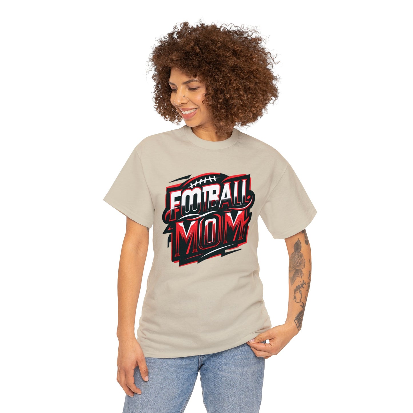 Football Mom Red White and Black Design Unisex Heavy Cotton Tee