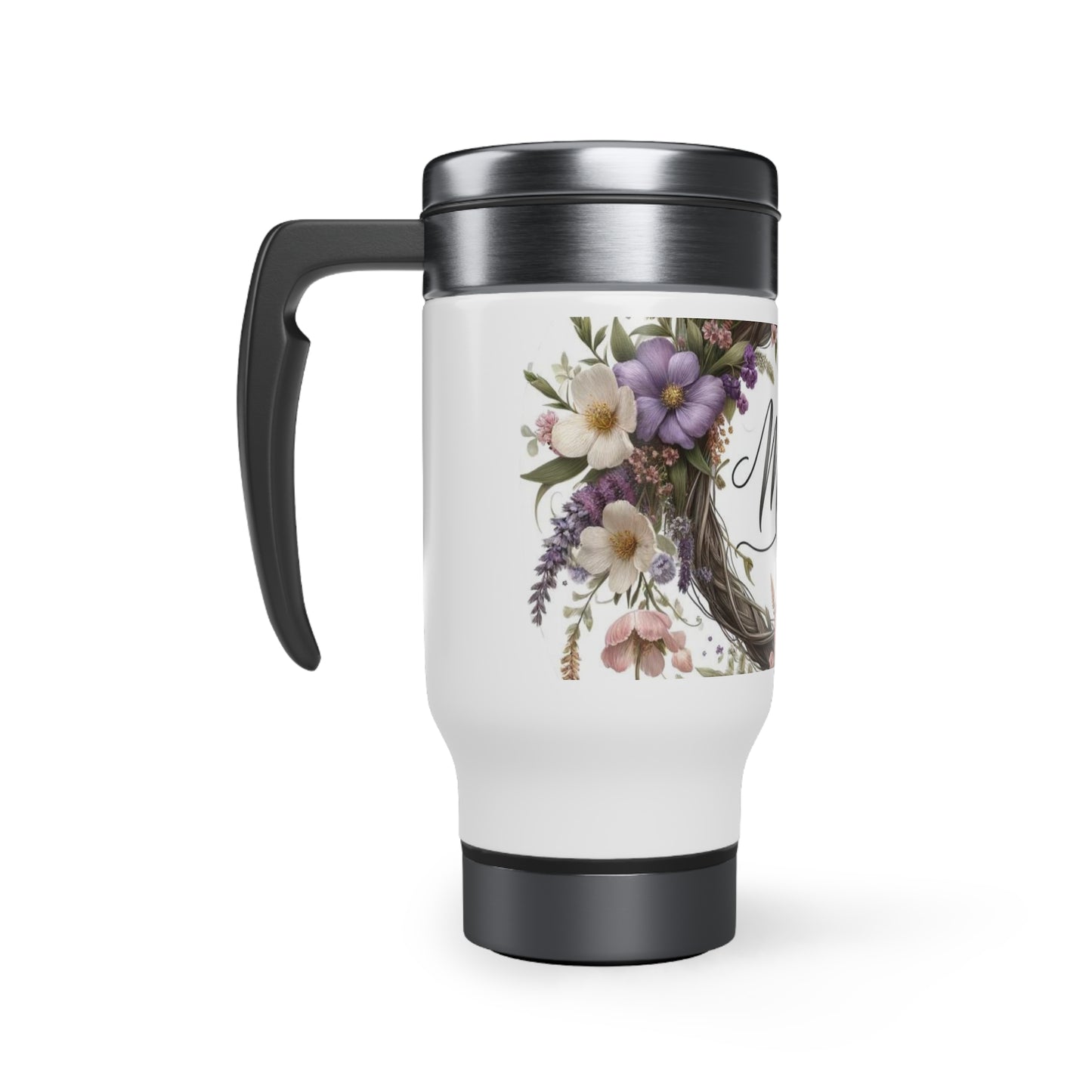 Mom Stainless Steel Travel Mug with Handle, 14oz Flower