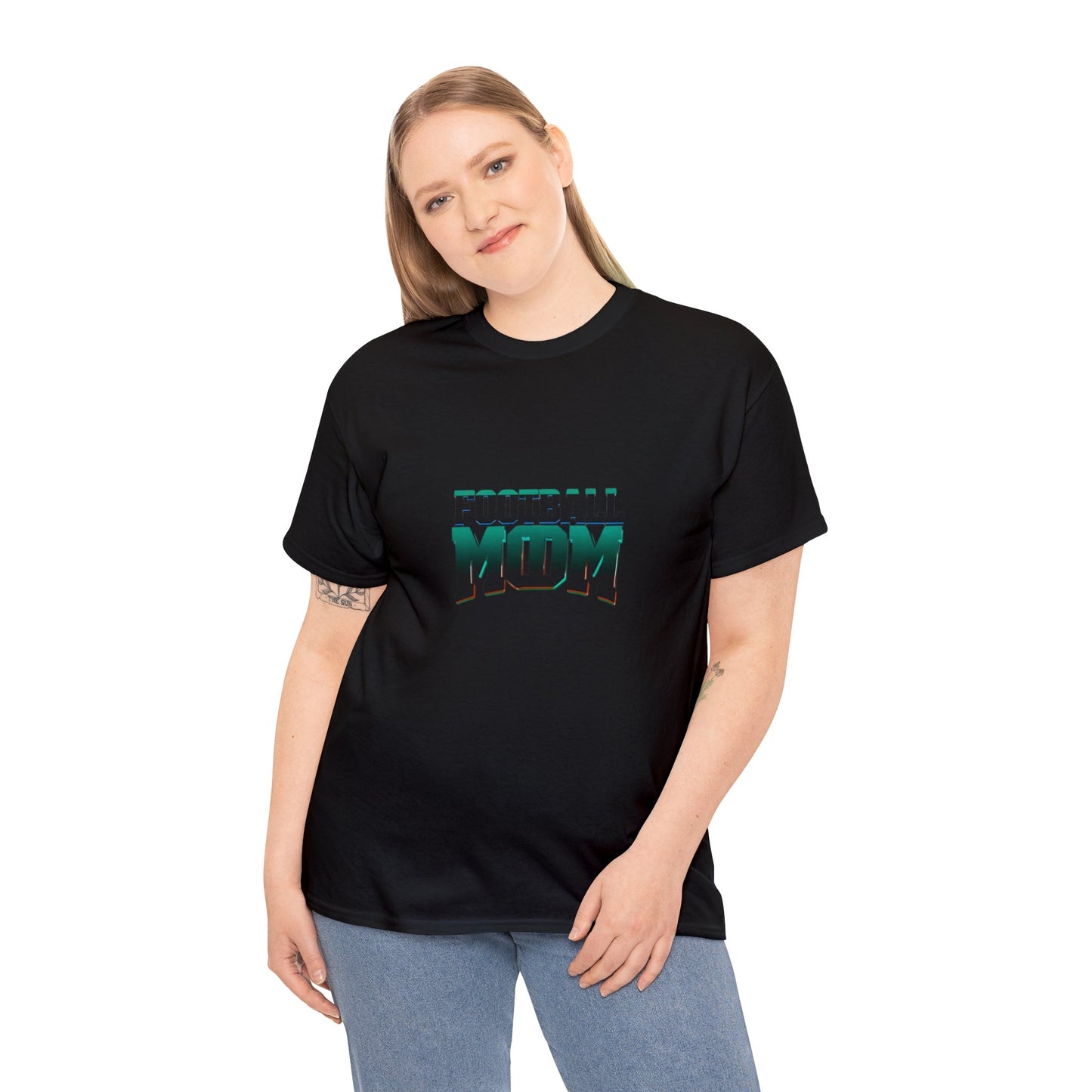 Football Mom Black and Green Design Unisex Heavy Cotton Tee