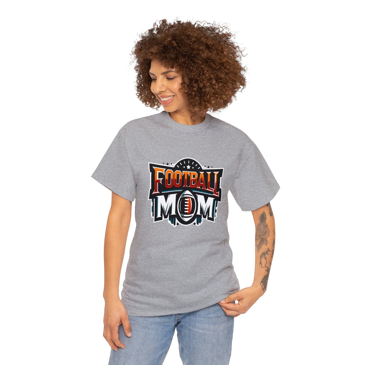 Football Mom Orange White and Red Design Unisex Heavy Cotton Tee