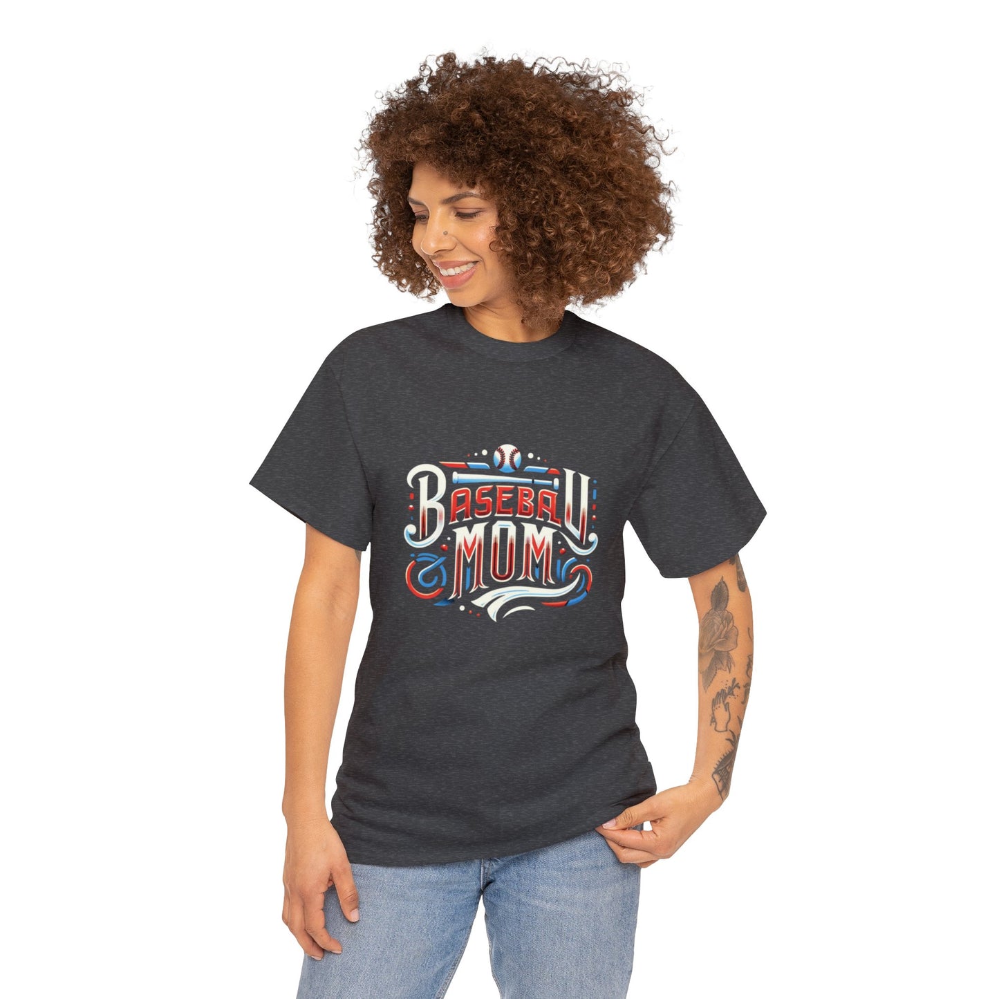 Baseball Mom Red, White and Blue Unisex Heavy Cotton Tee