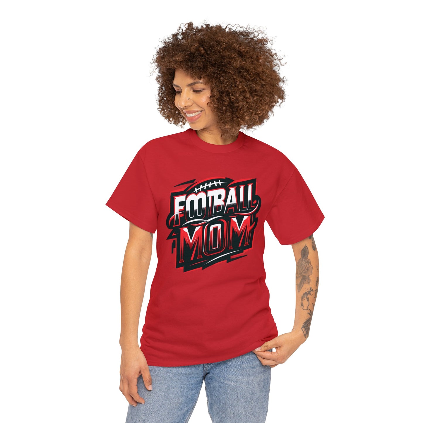 Football Mom Red White and Black Design Unisex Heavy Cotton Tee