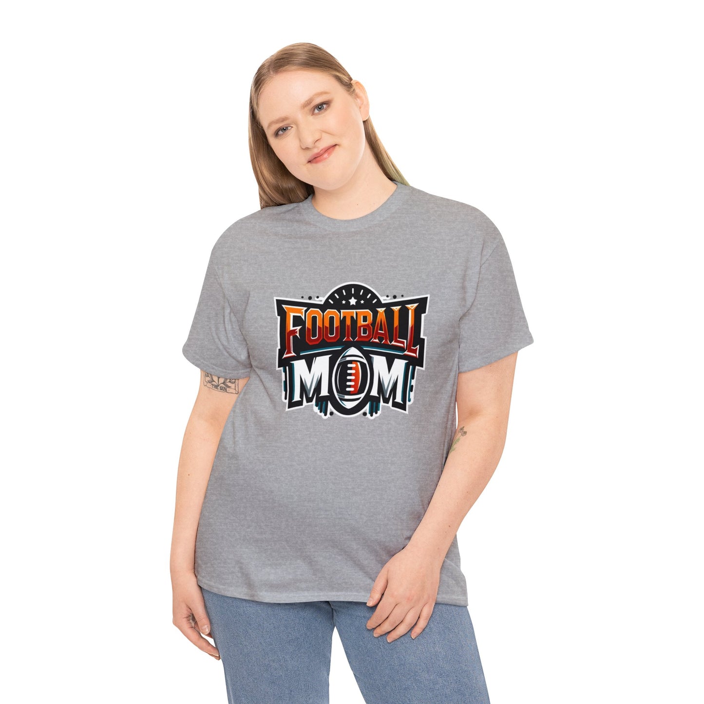 Football Mom Orange White and Red Design Unisex Heavy Cotton Tee