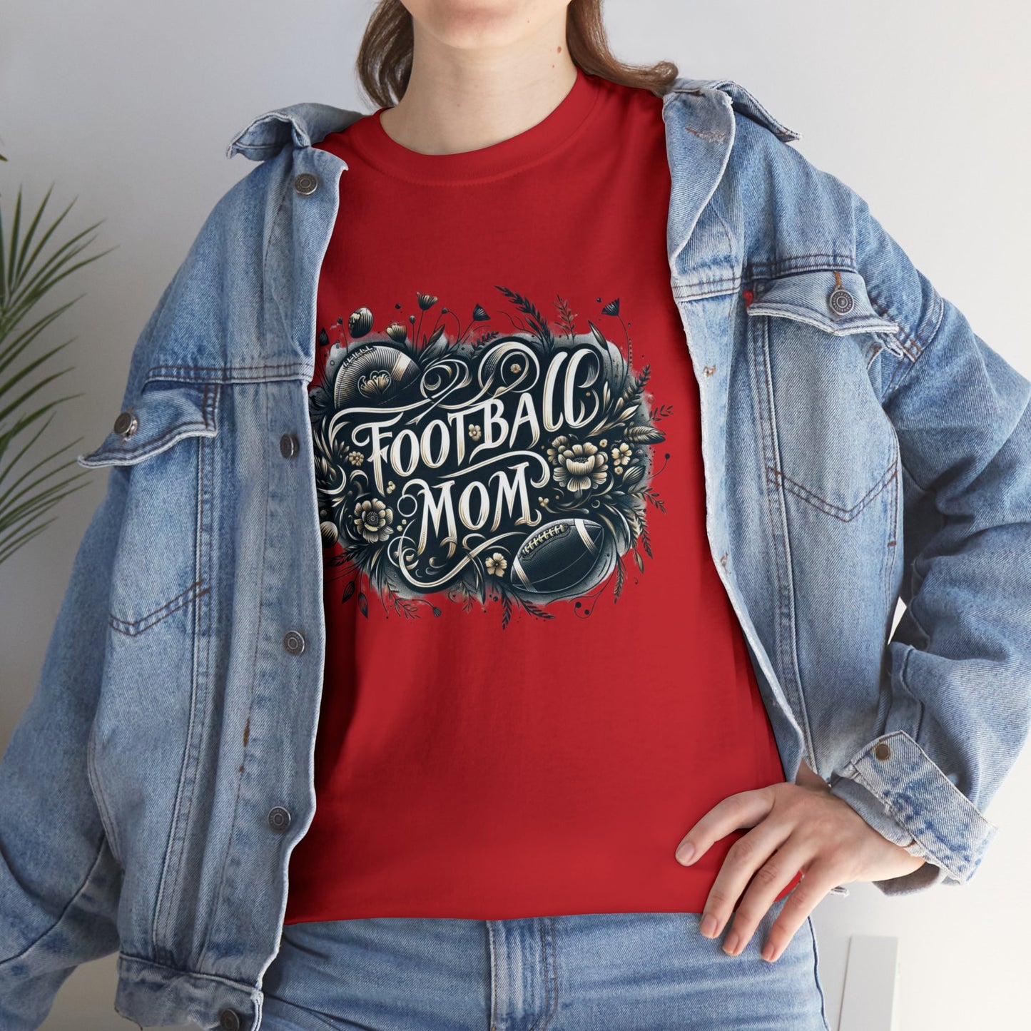 Football Mom Dark Green and White Design Unisex Heavy Cotton Tee