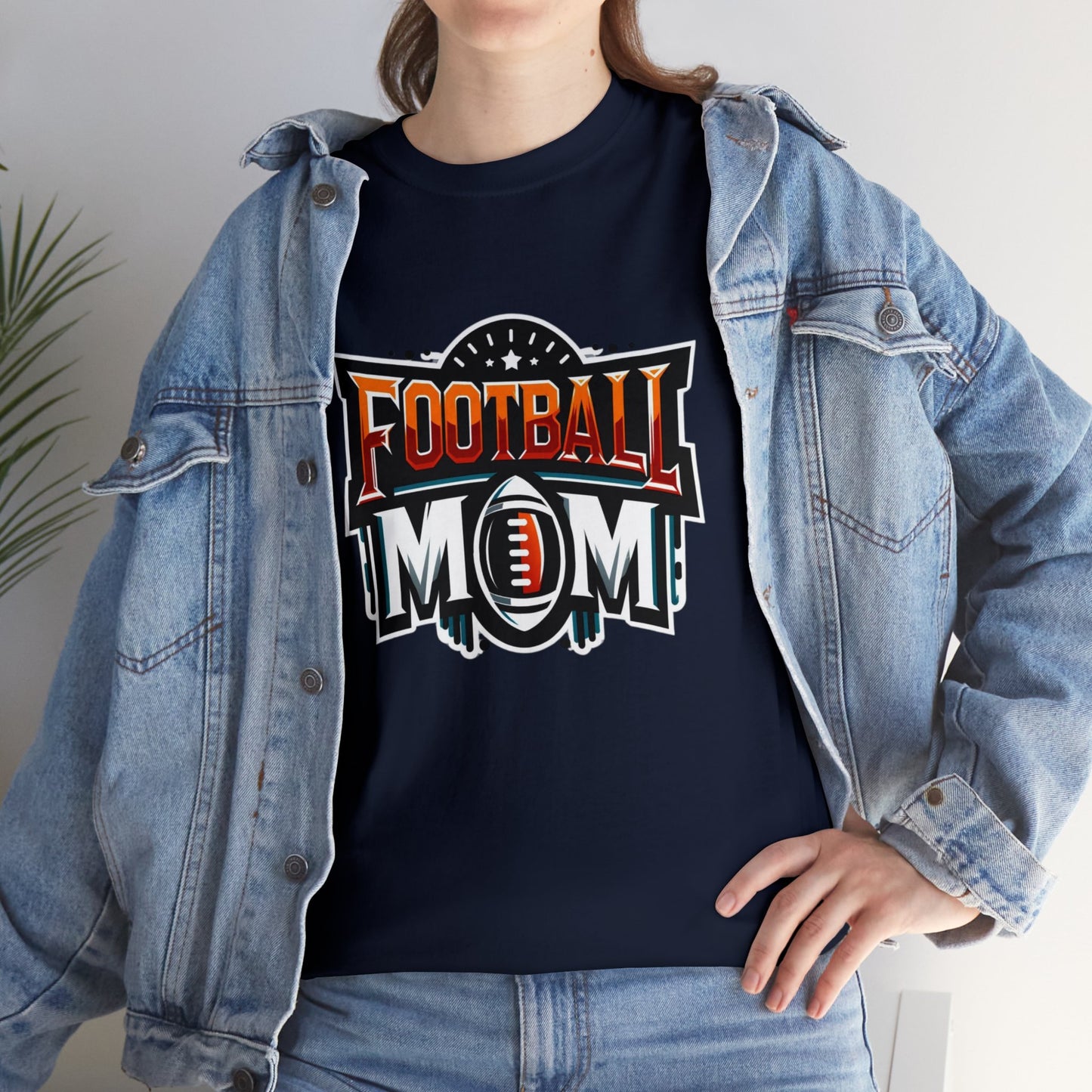 Football Mom Orange White and Red Design Unisex Heavy Cotton Tee