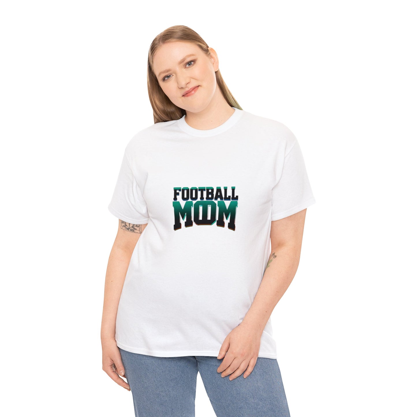 Football Mom Black and Green Design Unisex Heavy Cotton Tee