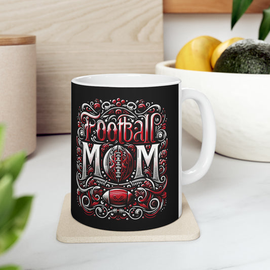 Football Mom Red White and Black Ceramic Mug (11oz)