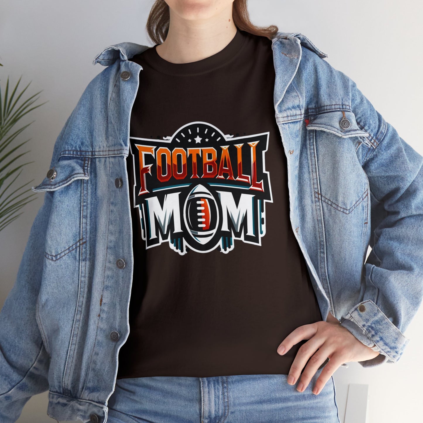 Football Mom Orange White and Red Design Unisex Heavy Cotton Tee