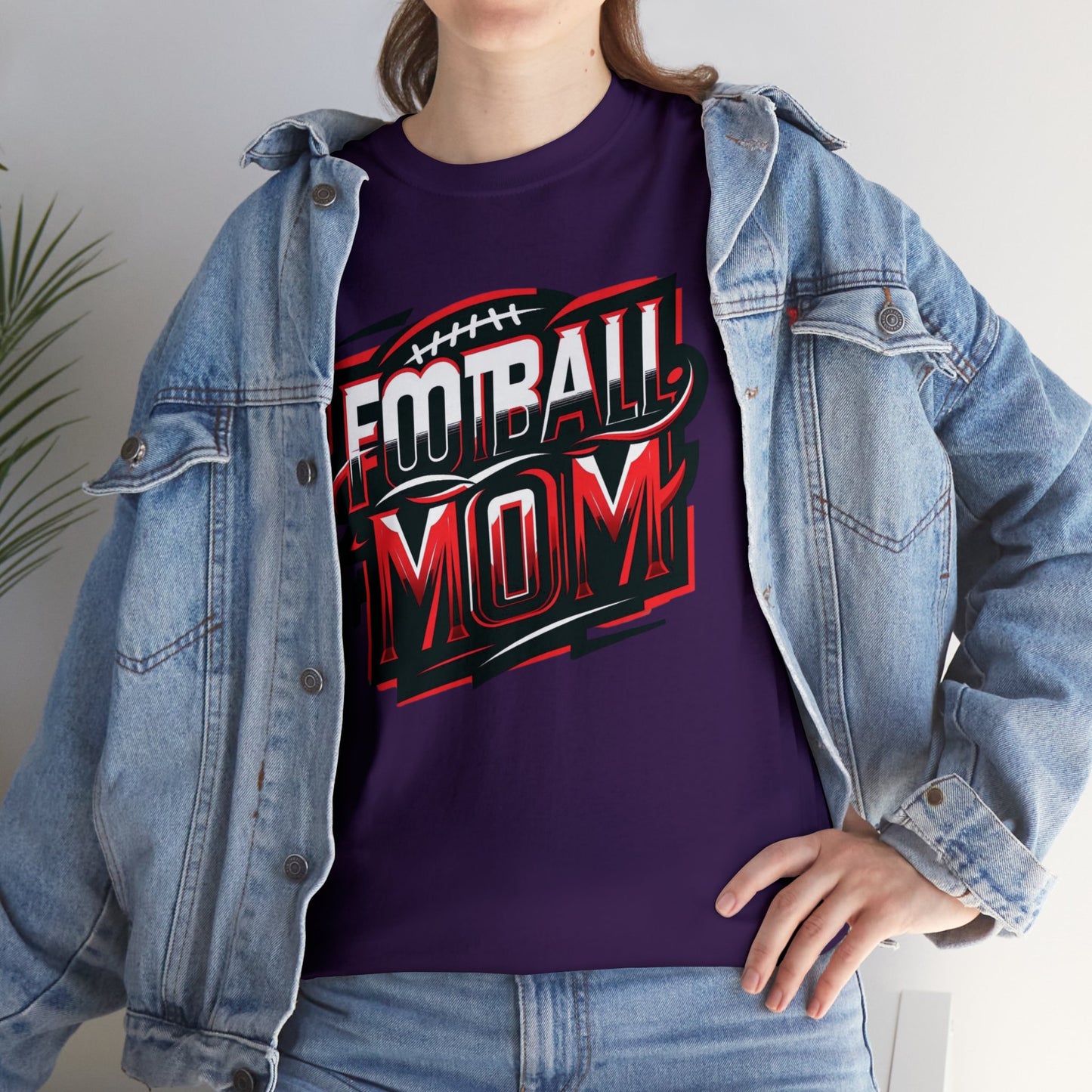 Football Mom Red White and Black Design Unisex Heavy Cotton Tee