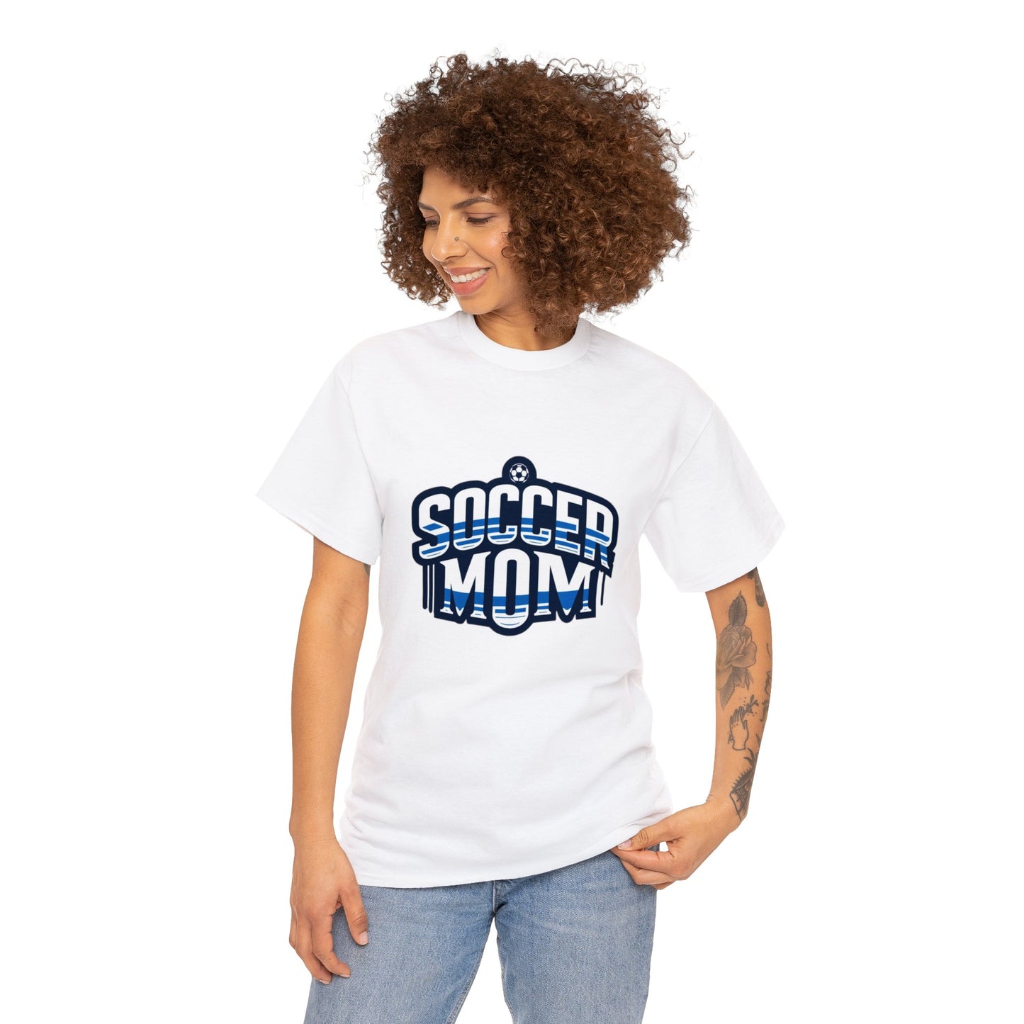 Soccer Mom Blue and White Design Unisex Heavy Cotton Tee