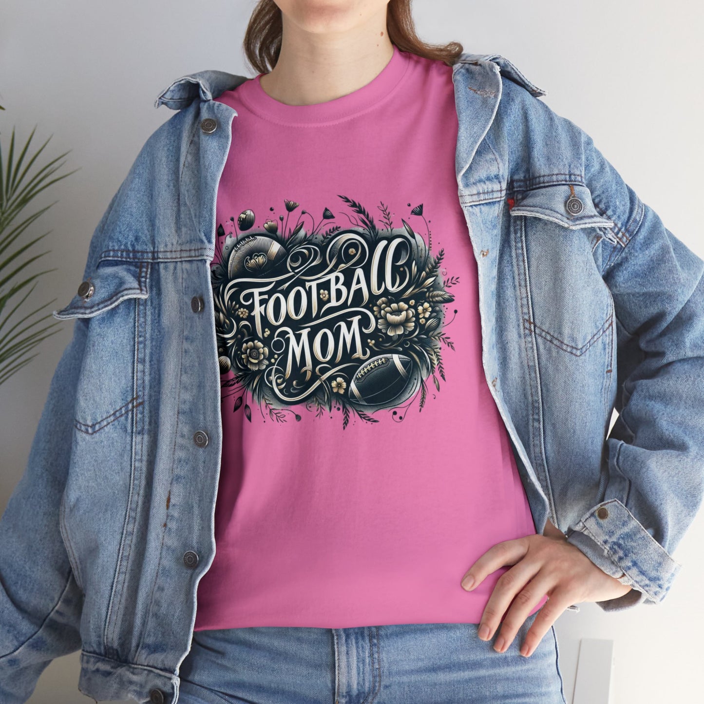 Football Mom Dark Green and White Design Unisex Heavy Cotton Tee