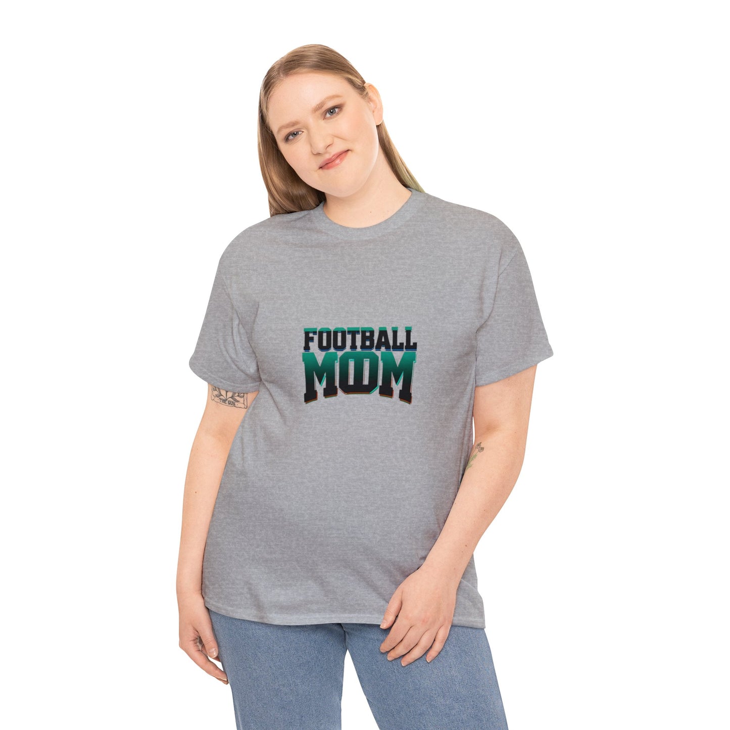 Football Mom Black and Green Design Unisex Heavy Cotton Tee