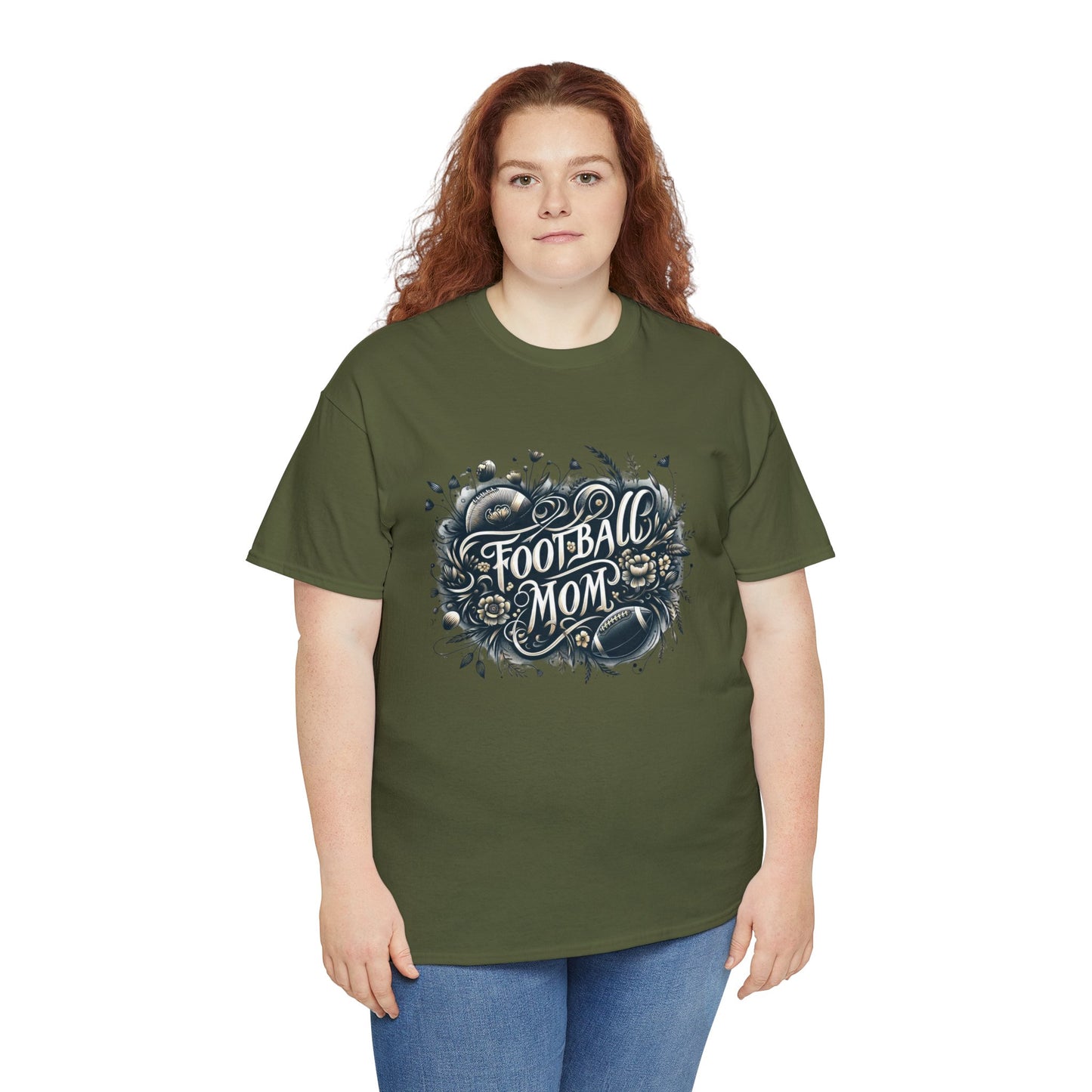 Football Mom Dark Green and White Design Unisex Heavy Cotton Tee