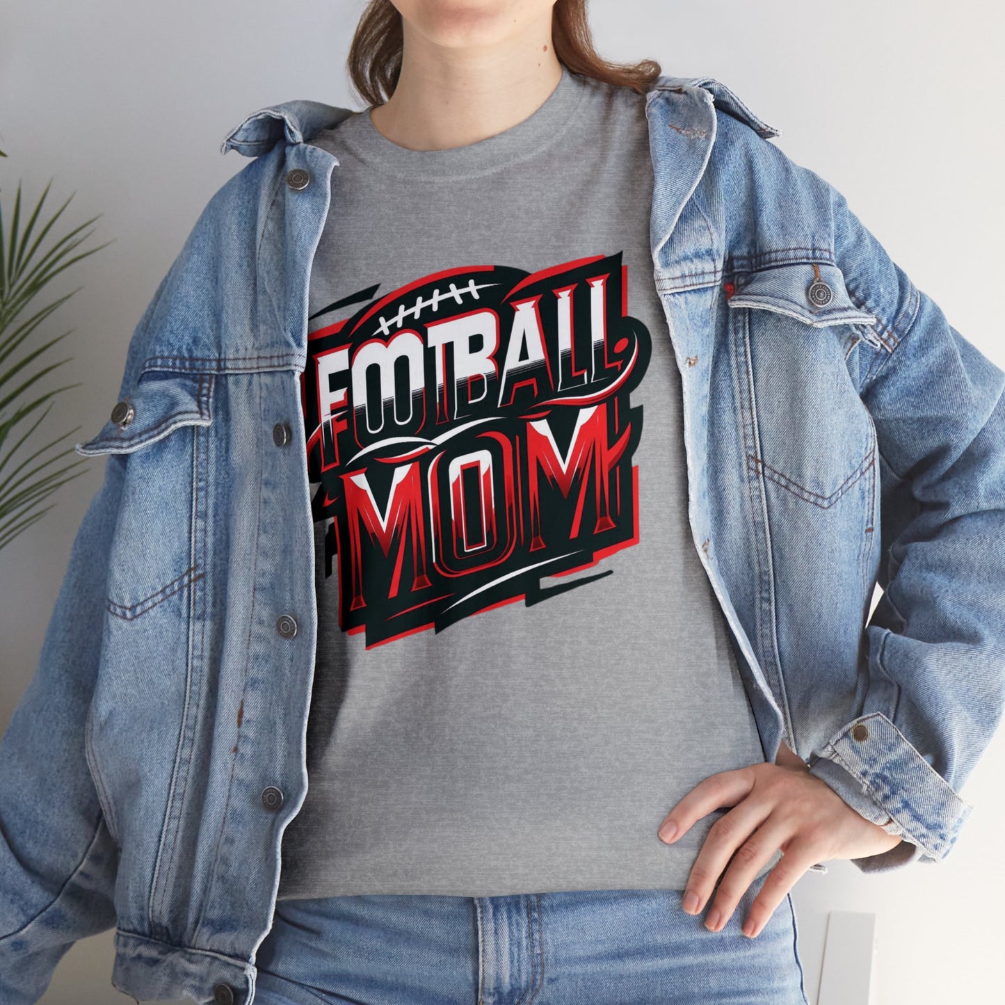 Football Mom Red White and Black Design Unisex Heavy Cotton Tee