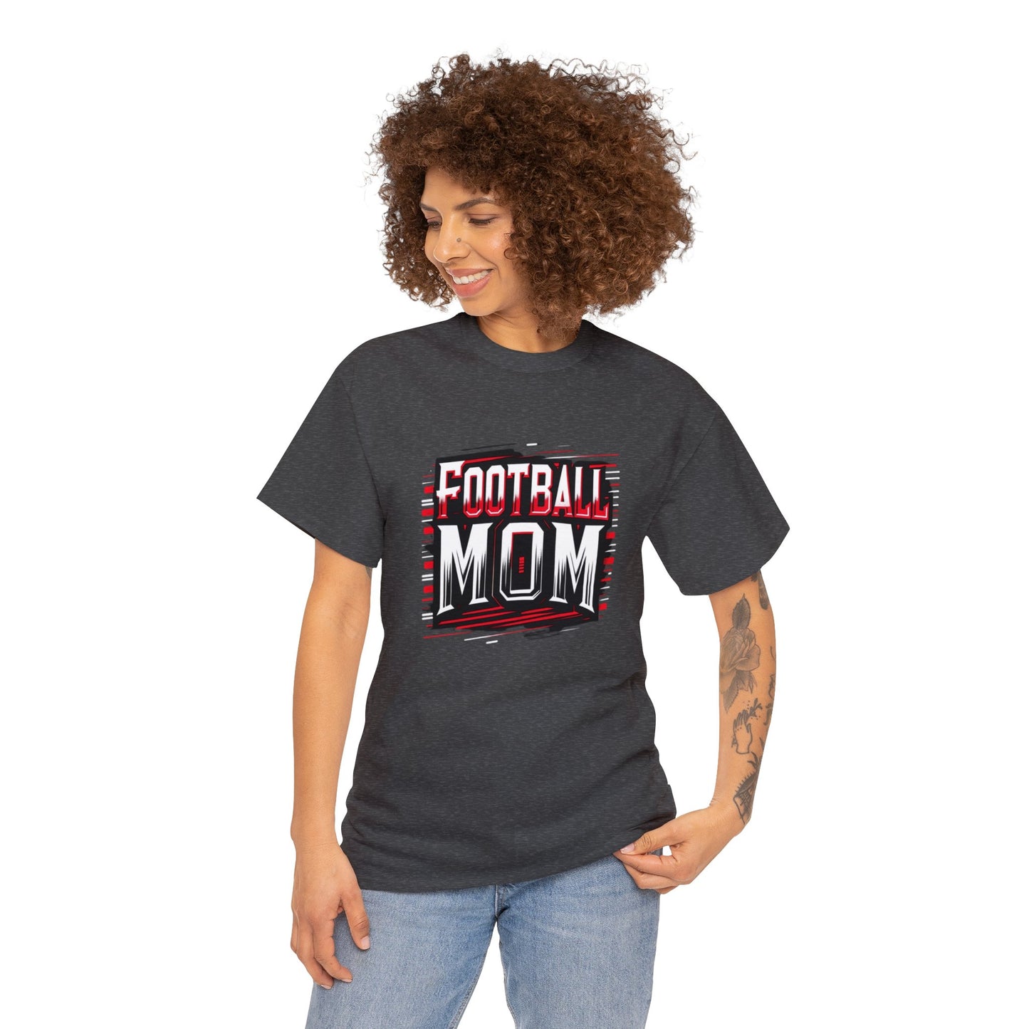 Football Mom Red and White Design Unisex Heavy Cotton Tee