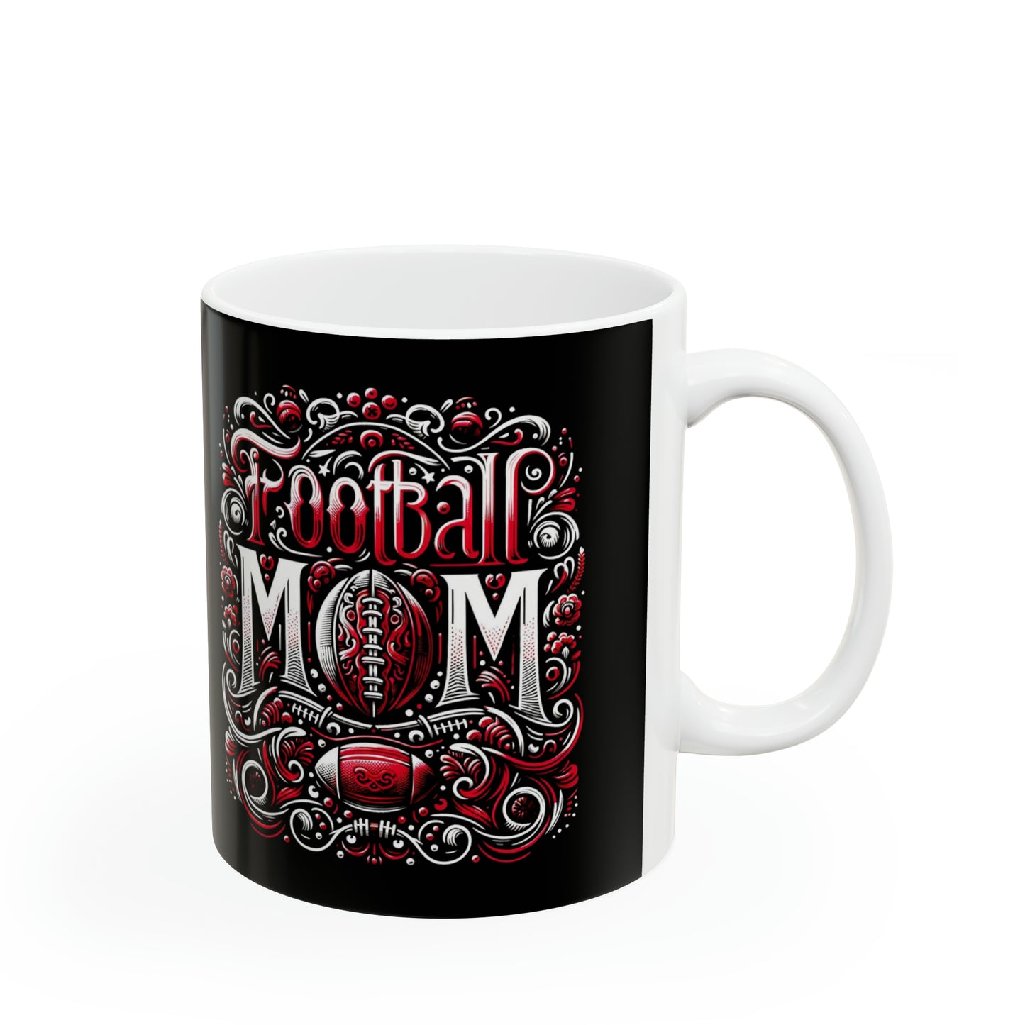 Football Mom Red White and Black Ceramic Mug (11oz)