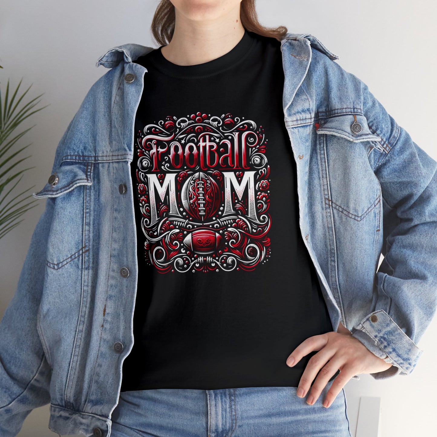 Football Mom Red and White Design Unisex Heavy Cotton Tee