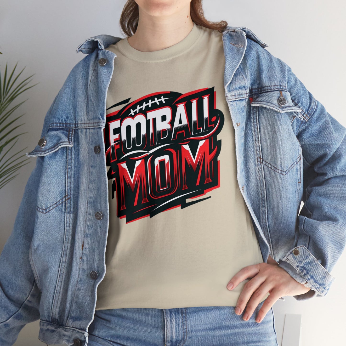 Football Mom Red White and Black Design Unisex Heavy Cotton Tee