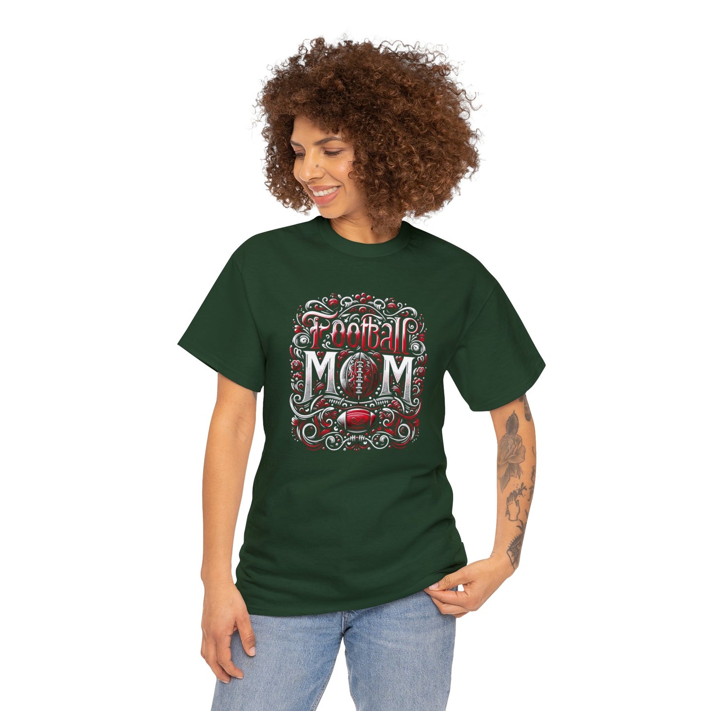 Football Mom Red and White Design Unisex Heavy Cotton Tee