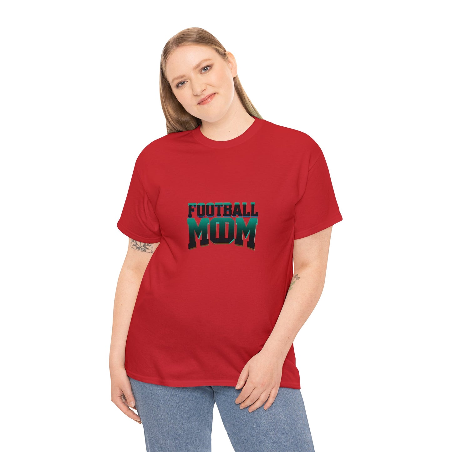 Football Mom Black and Green Design Unisex Heavy Cotton Tee