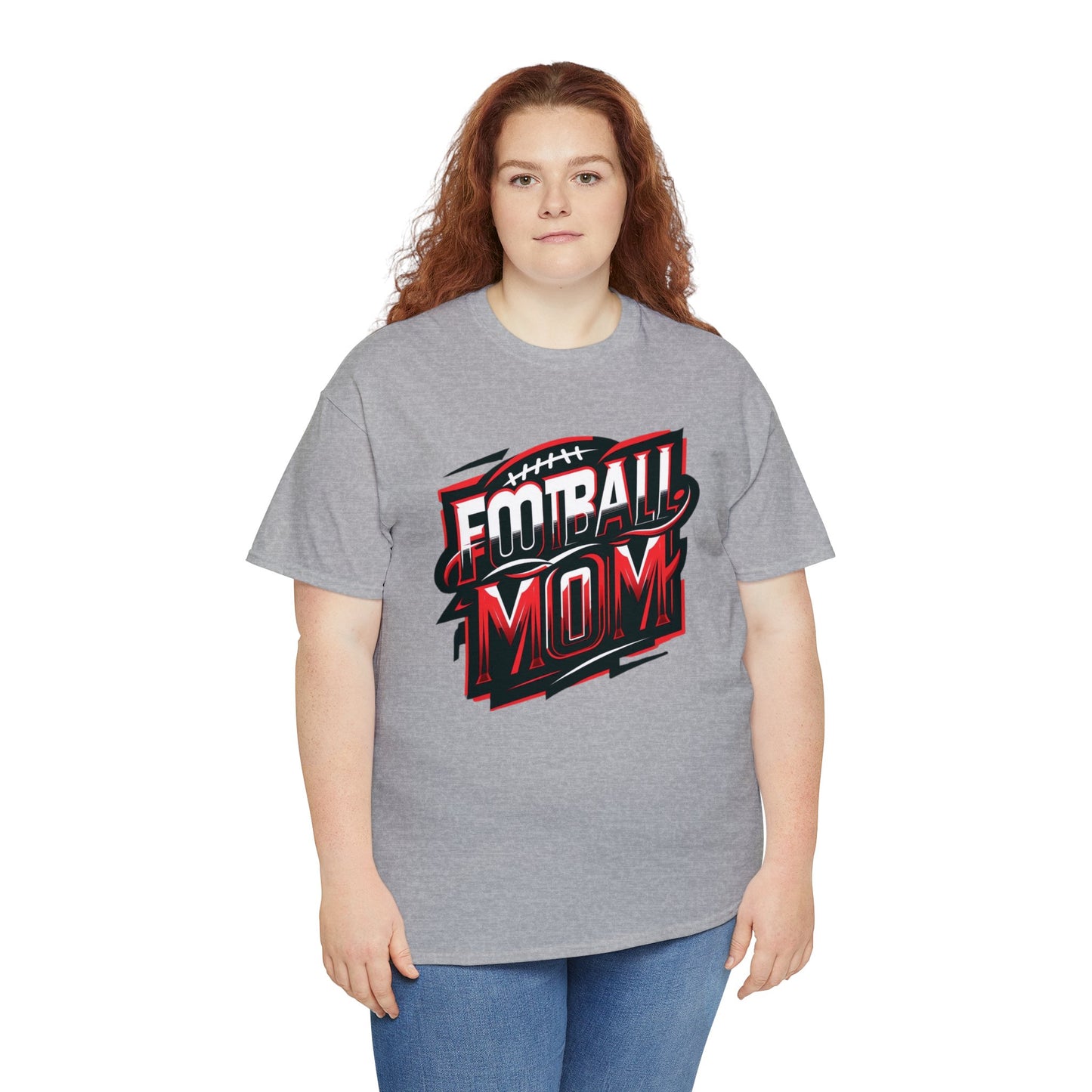 Football Mom Red White and Black Design Unisex Heavy Cotton Tee