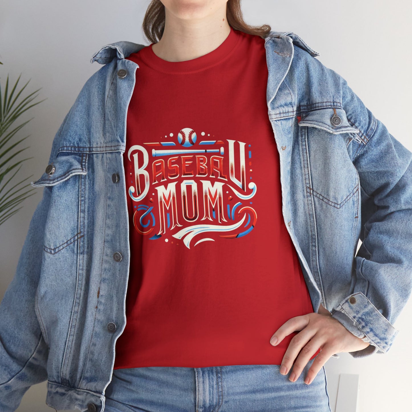 Baseball Mom Red, White and Blue Unisex Heavy Cotton Tee