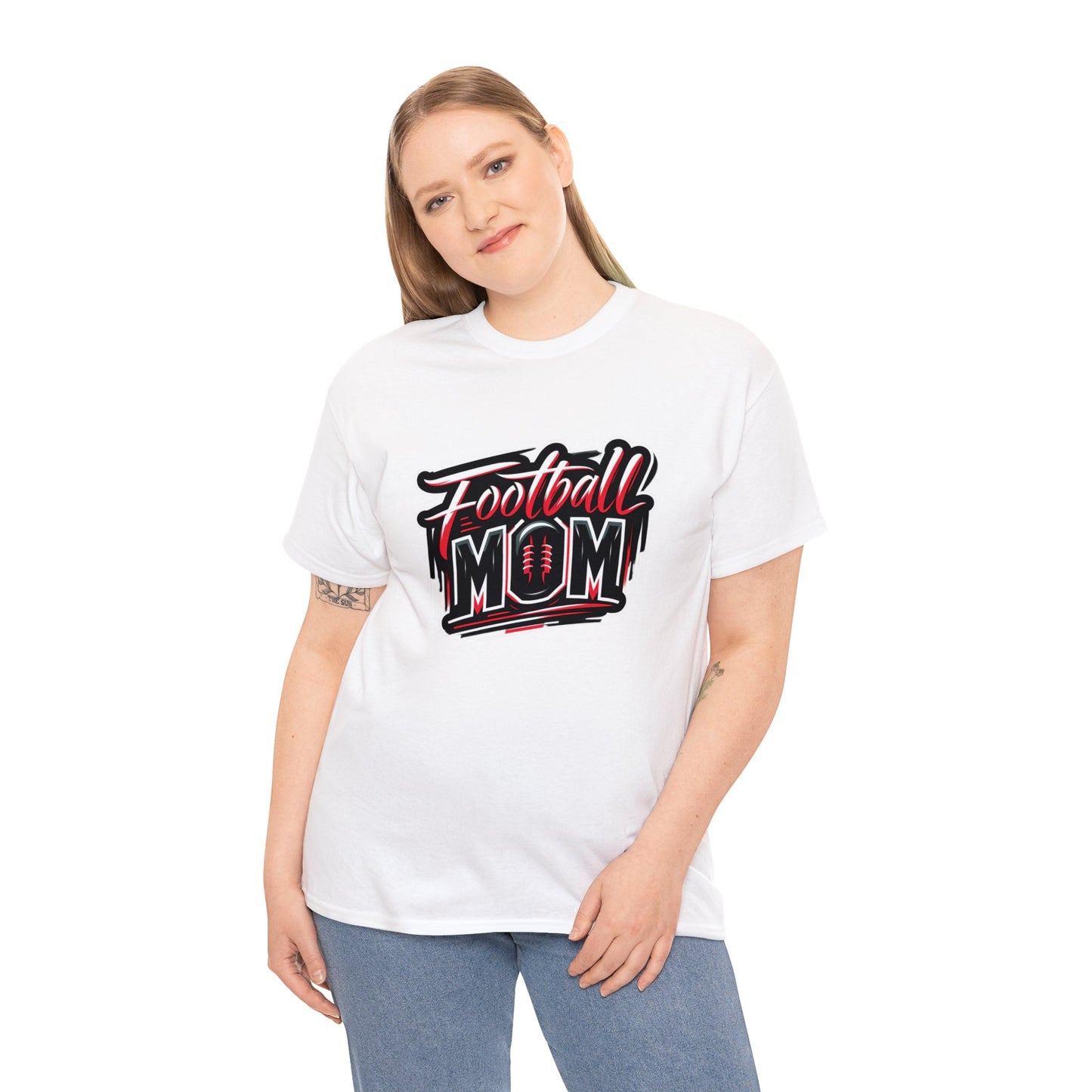 Football Mom Red and Black Design Unisex Heavy Cotton Tee