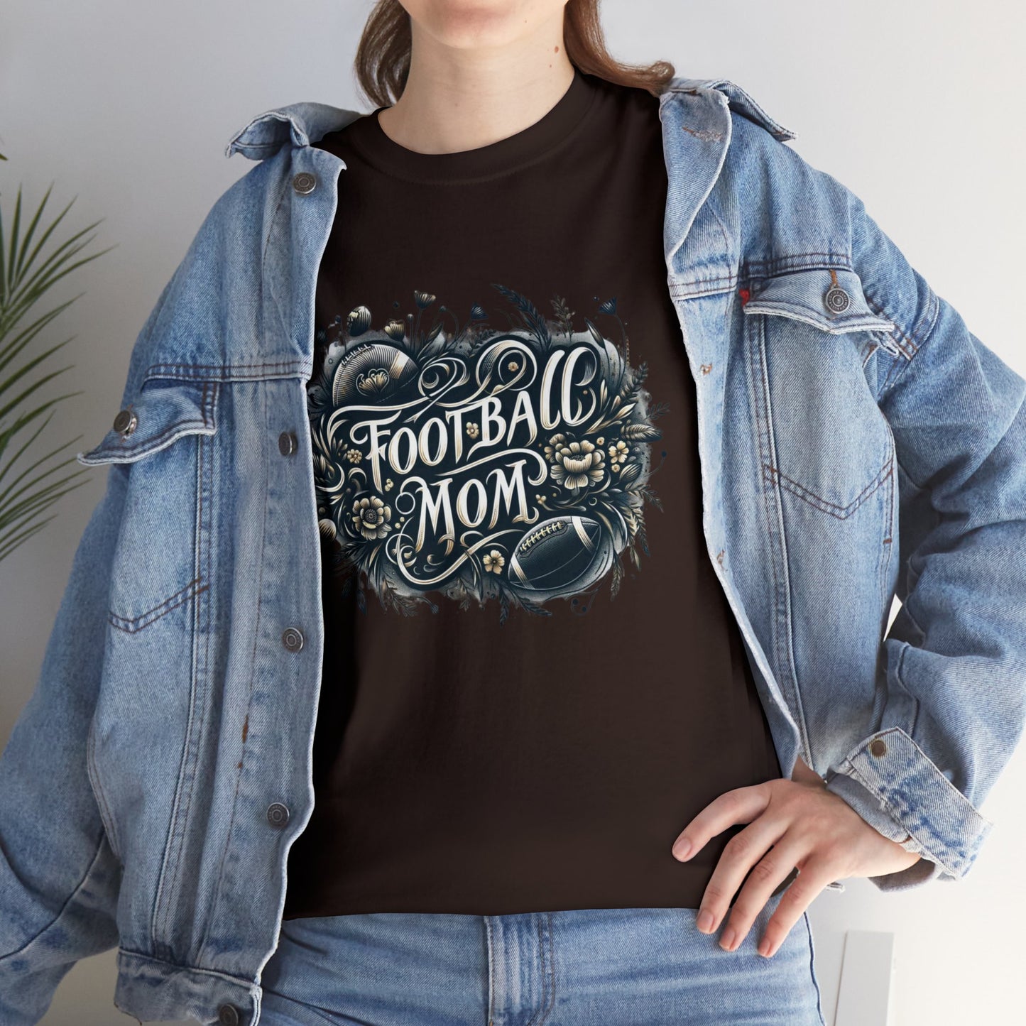 Football Mom Dark Green and White Design Unisex Heavy Cotton Tee