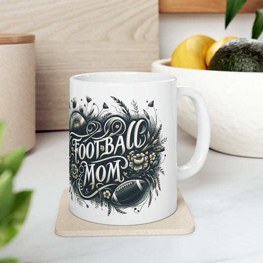 Football Mom Green and White Design Ceramic Mug (11oz)