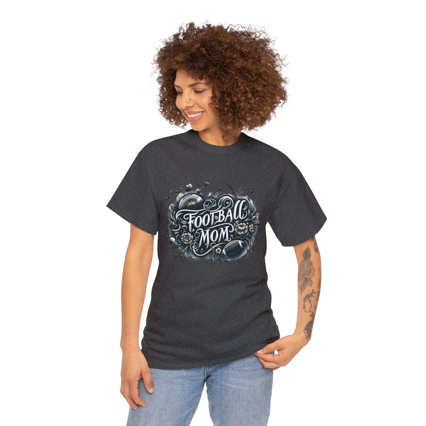 Football Mom Dark Green and White Design Unisex Heavy Cotton Tee