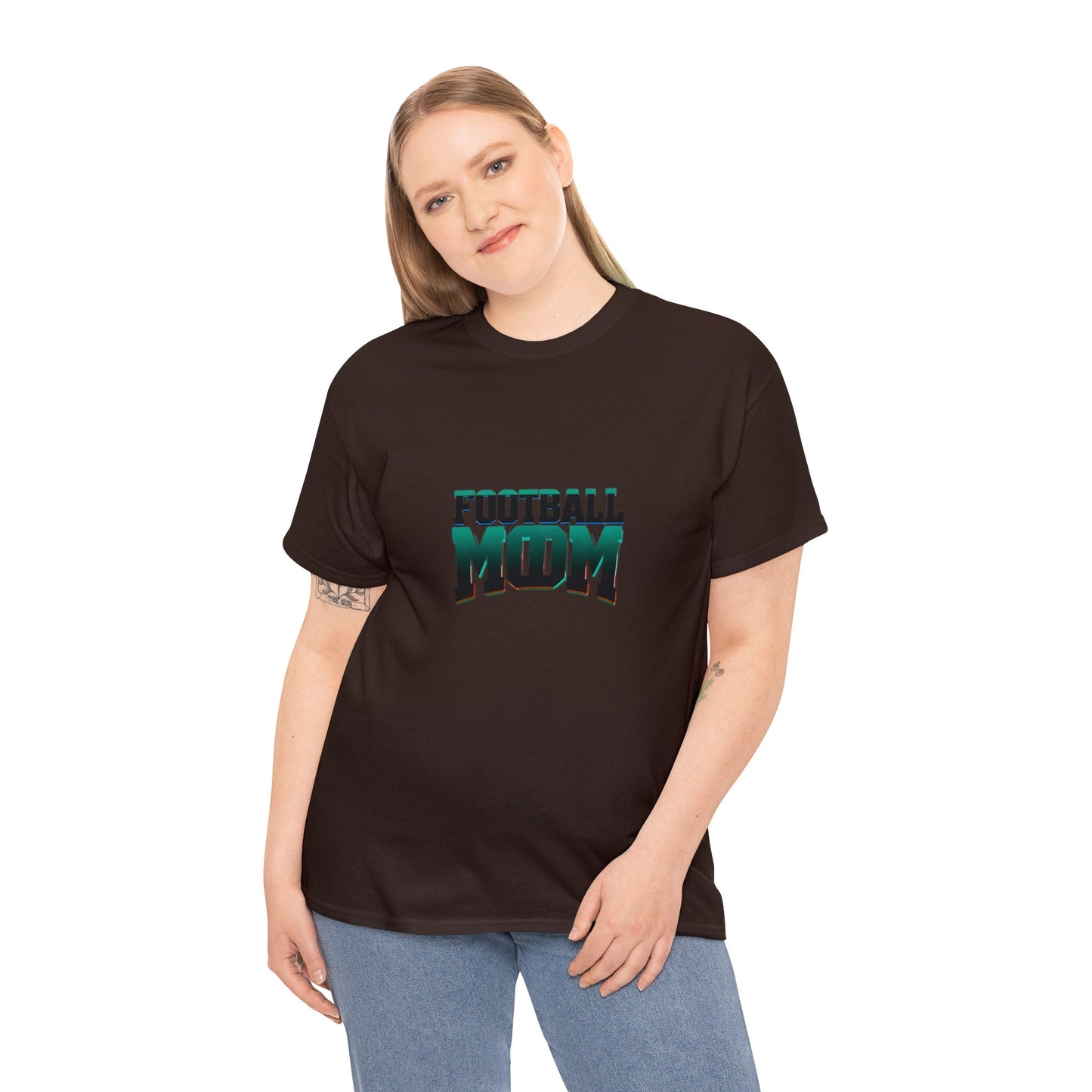 Football Mom Black and Green Design Unisex Heavy Cotton Tee