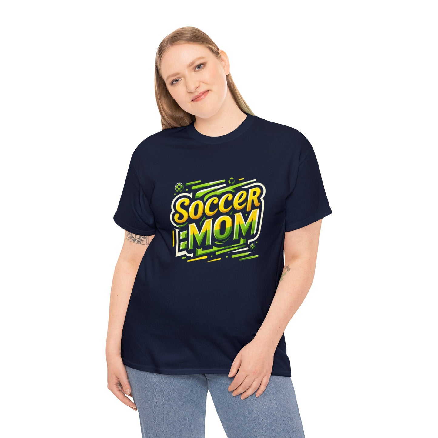 Soccer Mom Yellow and Green Design Unisex Heavy Cotton Tee