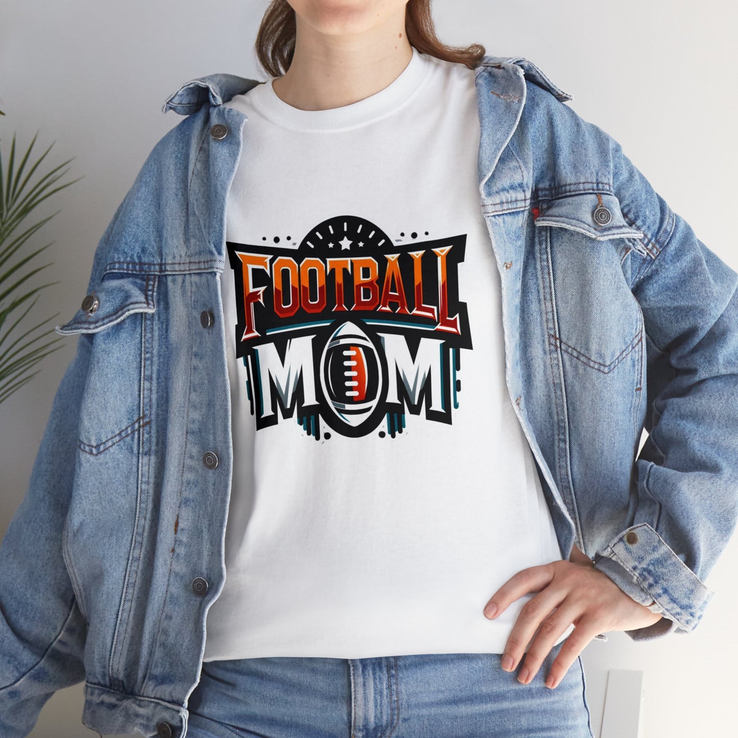 Football Mom Orange White and Red Design Unisex Heavy Cotton Tee