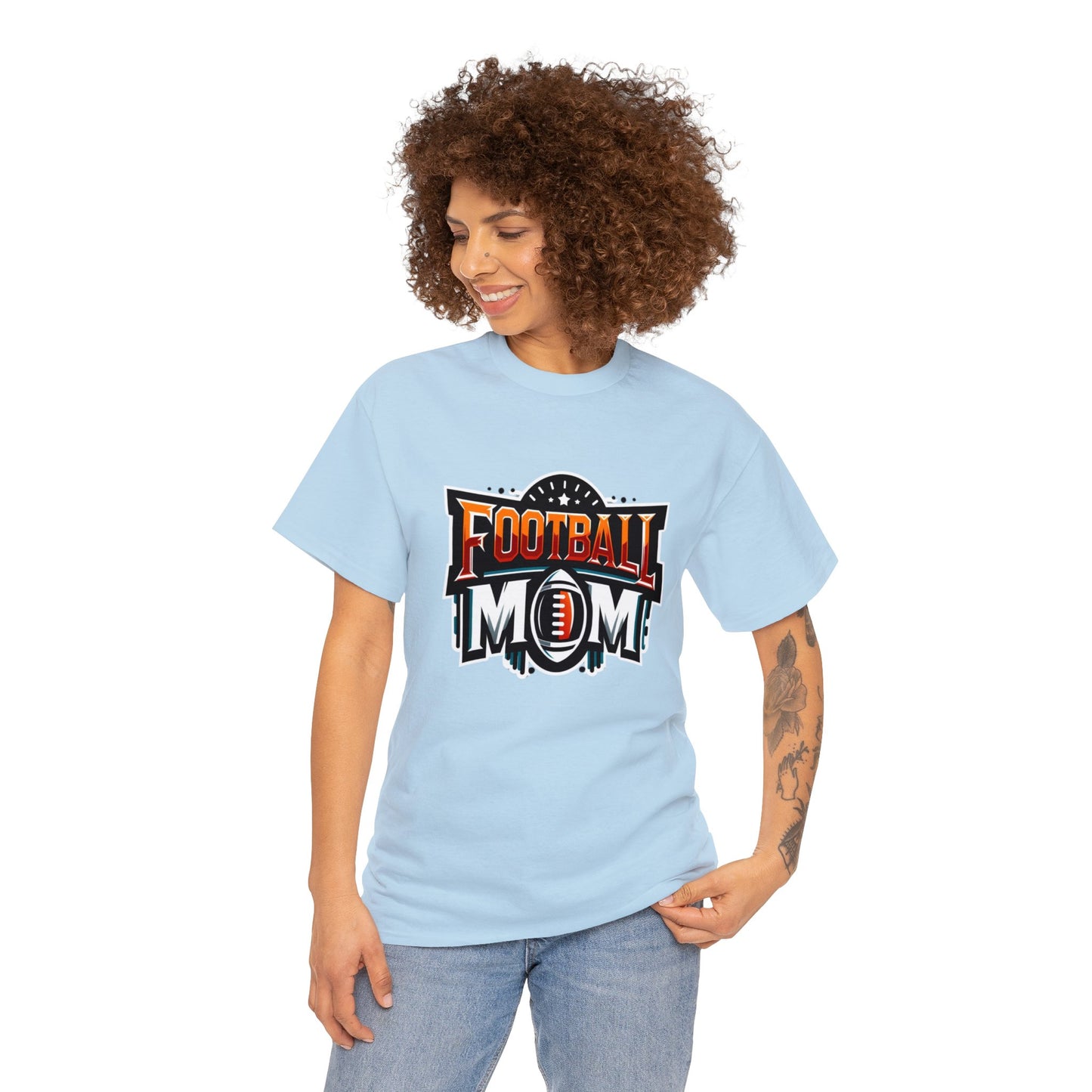 Football Mom Orange White and Red Design Unisex Heavy Cotton Tee