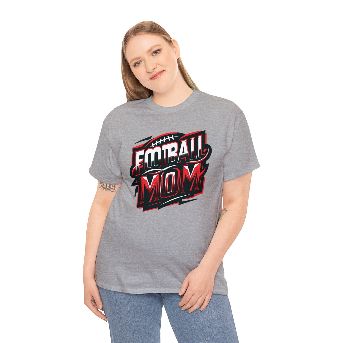 Football Mom Red White and Black Design Unisex Heavy Cotton Tee