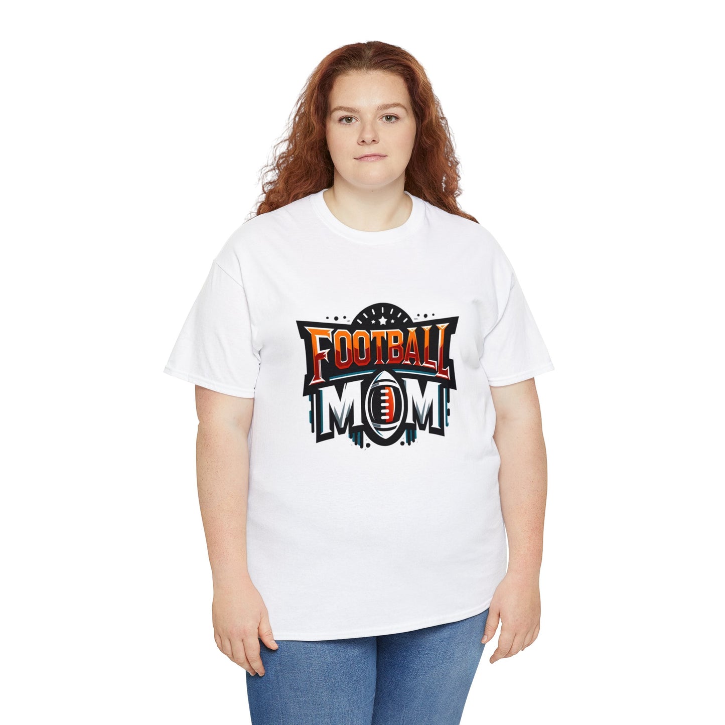 Football Mom Orange White and Red Design Unisex Heavy Cotton Tee