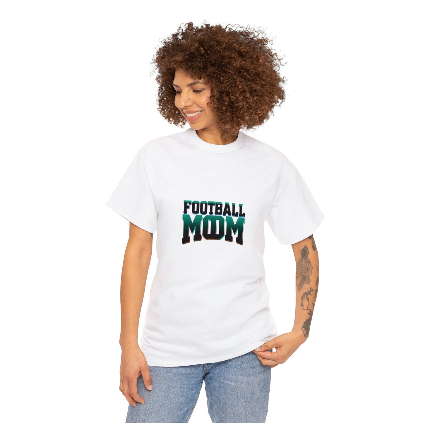 Football Mom Black and Green Design Unisex Heavy Cotton Tee