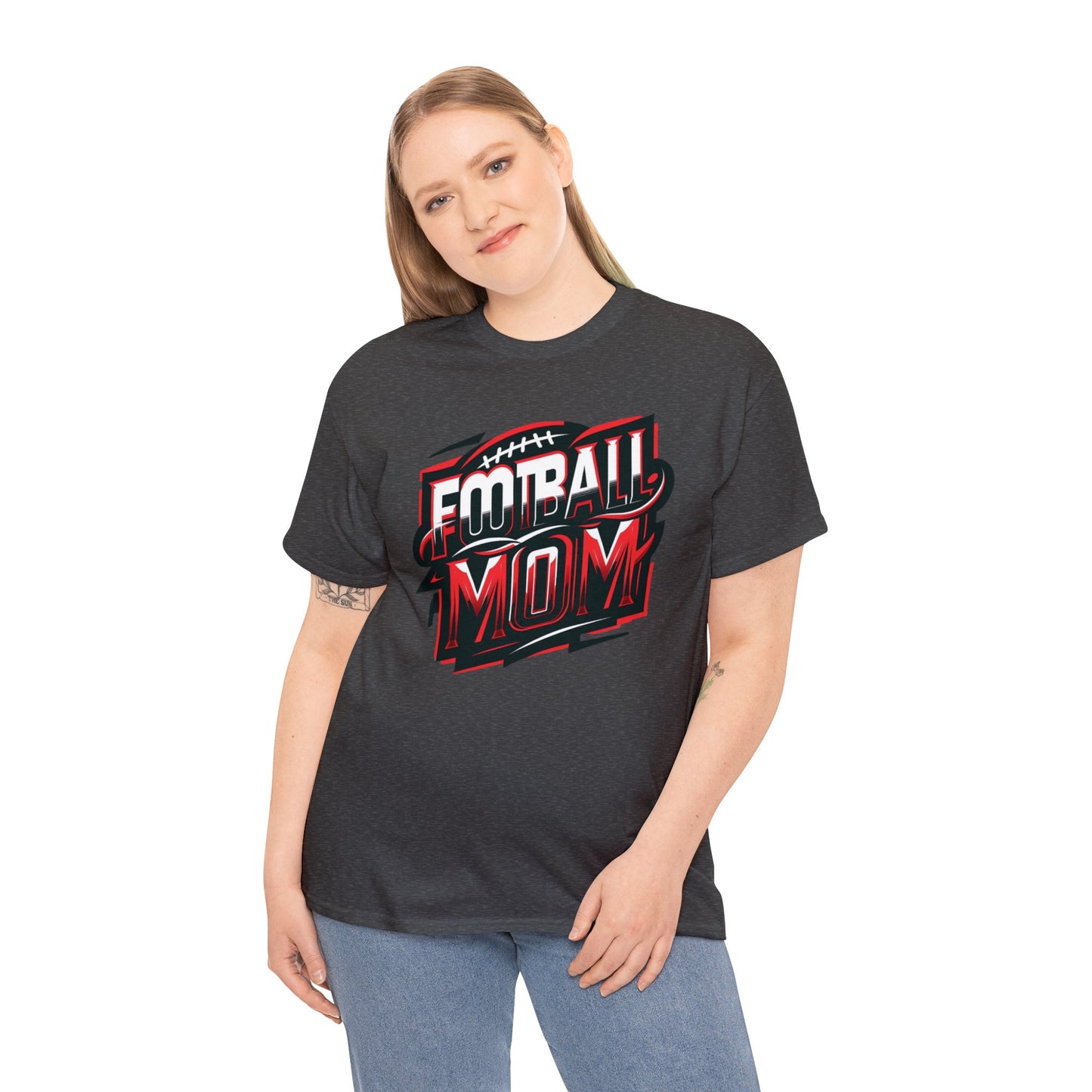 Football Mom Red White and Black Design Unisex Heavy Cotton Tee